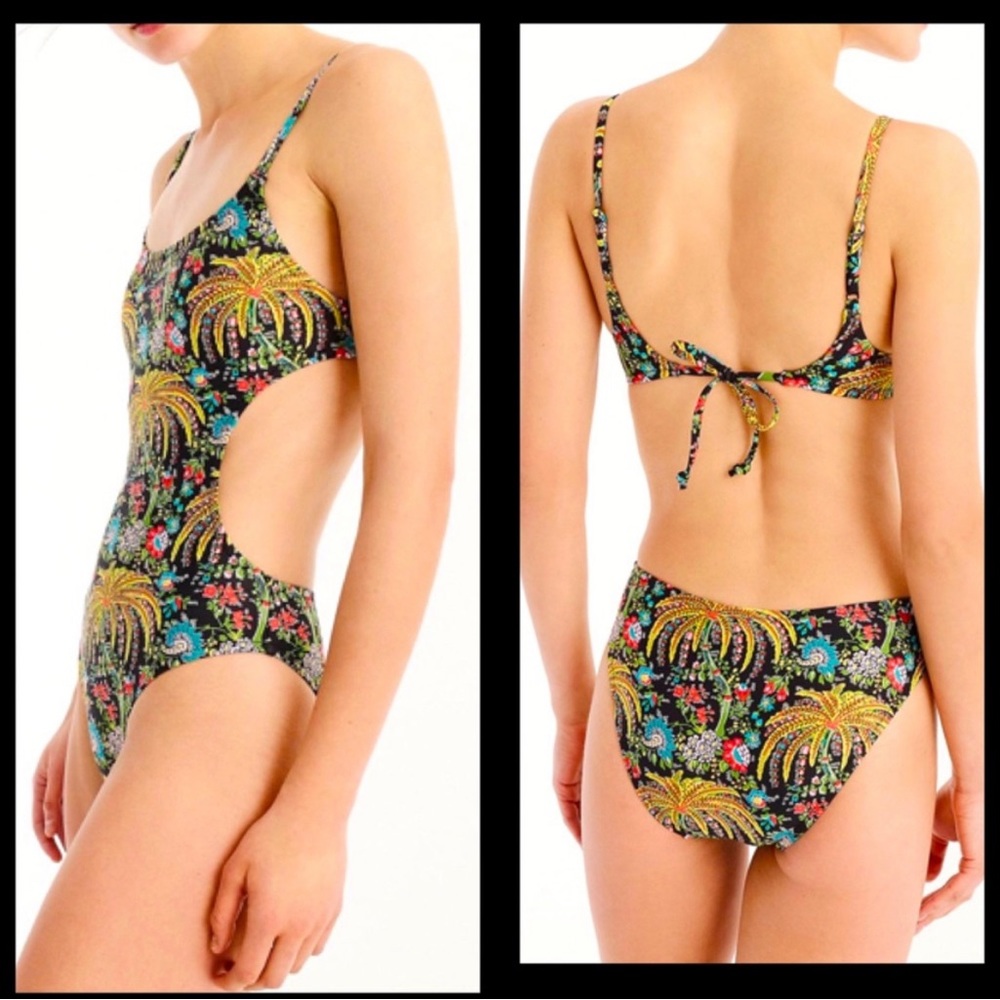 J.Crew Tropical Print Open Back Swimsuit